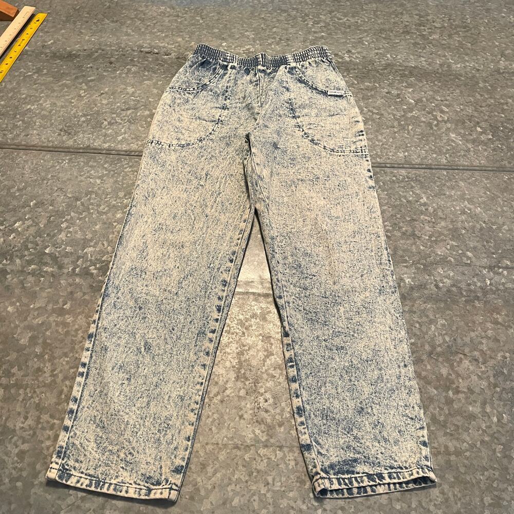 Vintage Acid Wash Elastic High Waisted Mom Jeans Medium 8 USA Cascade Blues 90s